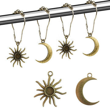 Sun Moon Celestial Shower Curtain Hooks Rings - Mid Century Abstract Boho Shower Curtain Hooks, Minimalist Vintage