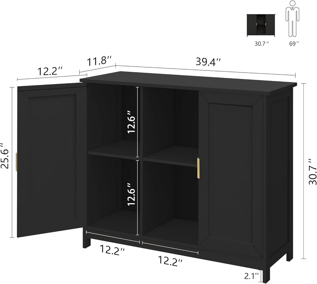 Black Buffet Cabinet,Modern Narrow Sideboard Buffet Cabinet Wooden Side Table with Storage,Black Accent Cabinets