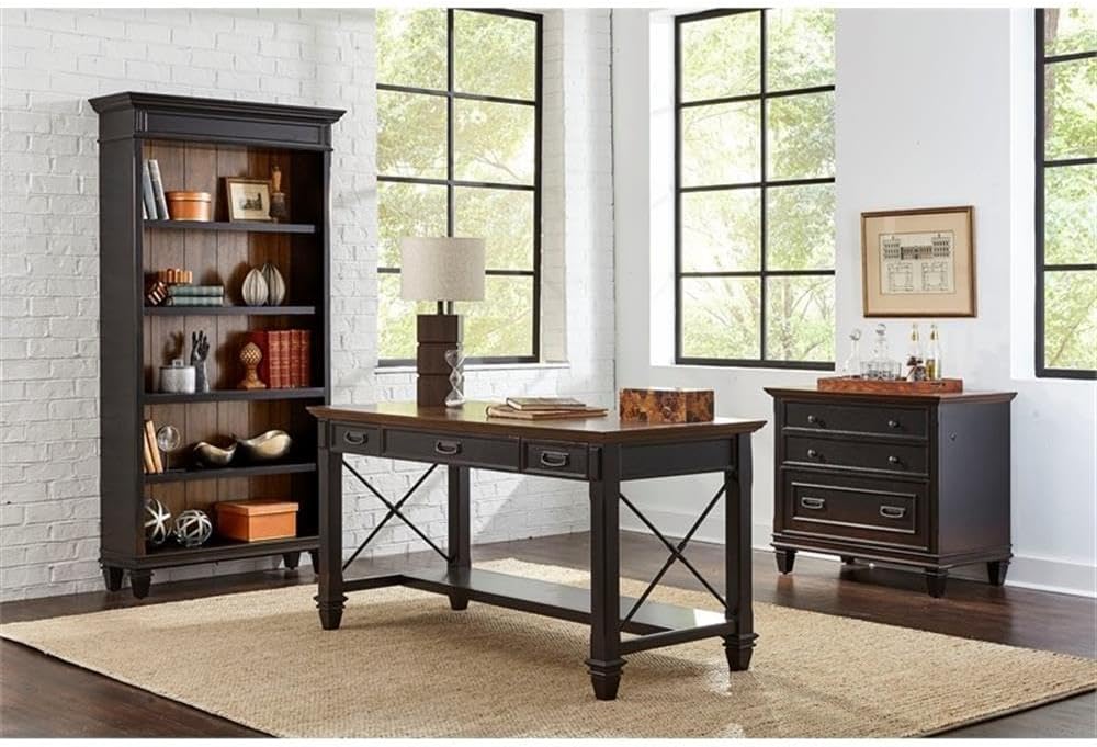 Hartford Wood Bookcase in Two Tone Distressed Black