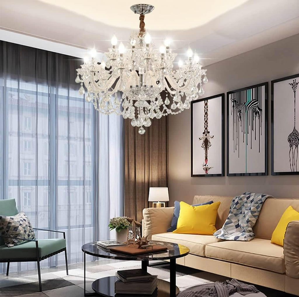 Clear Crystal Chandelier Lighting, Double Layer 8+4 Lights, K9 Clear Crystal Ceiling Lights, Modern Crystal Light for Living Room (12 Lights)