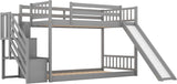 Twin Over Twin Bunk Bed with Slide and for Storage Staircase for Teens, Boys or Girls, No Box Sping Needed