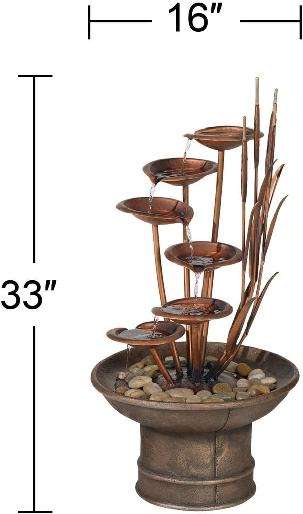 Ashton Water Lilies and Cat Tails 33" High Large Asian Indoor Outdoor Cottage Core Decor Resin Floor Fountain