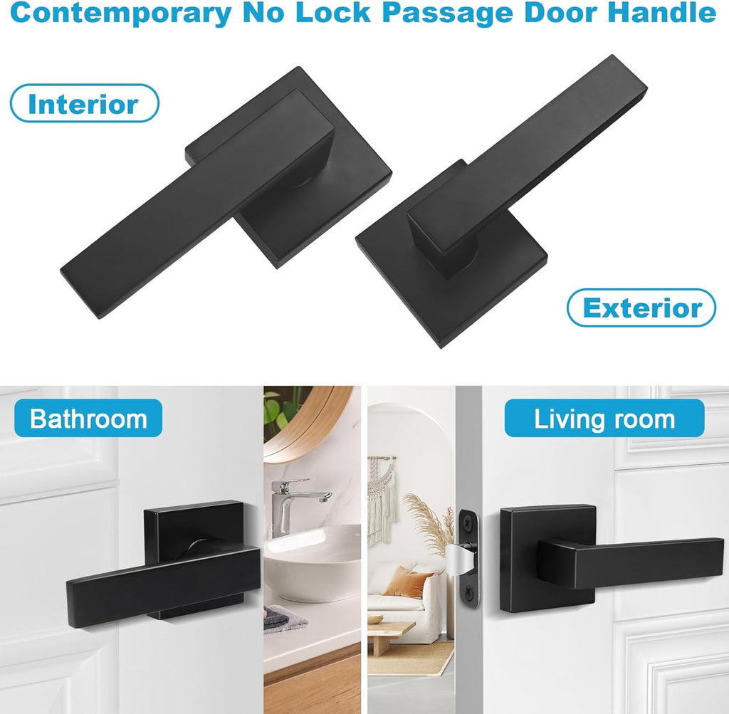 4 Pack Passage Door Knobs - Black Door Handle Interior Door Levers