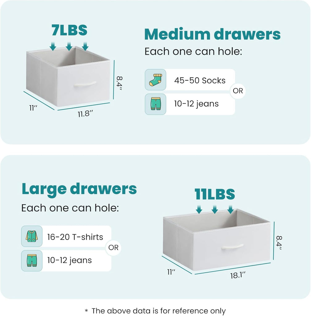 7 Drawer Closet Organizer, Storage Tower with Sturdy Steel Frame | White Dresser , Wooden Top & Easy Pull Fabric