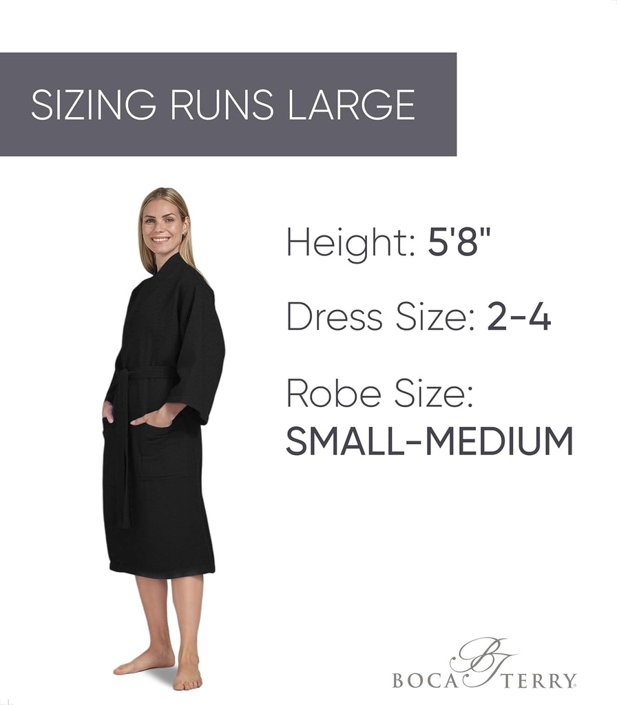 Women's Waffle Robe by Boca Terry, Lightweight Summer Robe, Cotton Blend | Soft, kimono style waffle bathrobe, knit