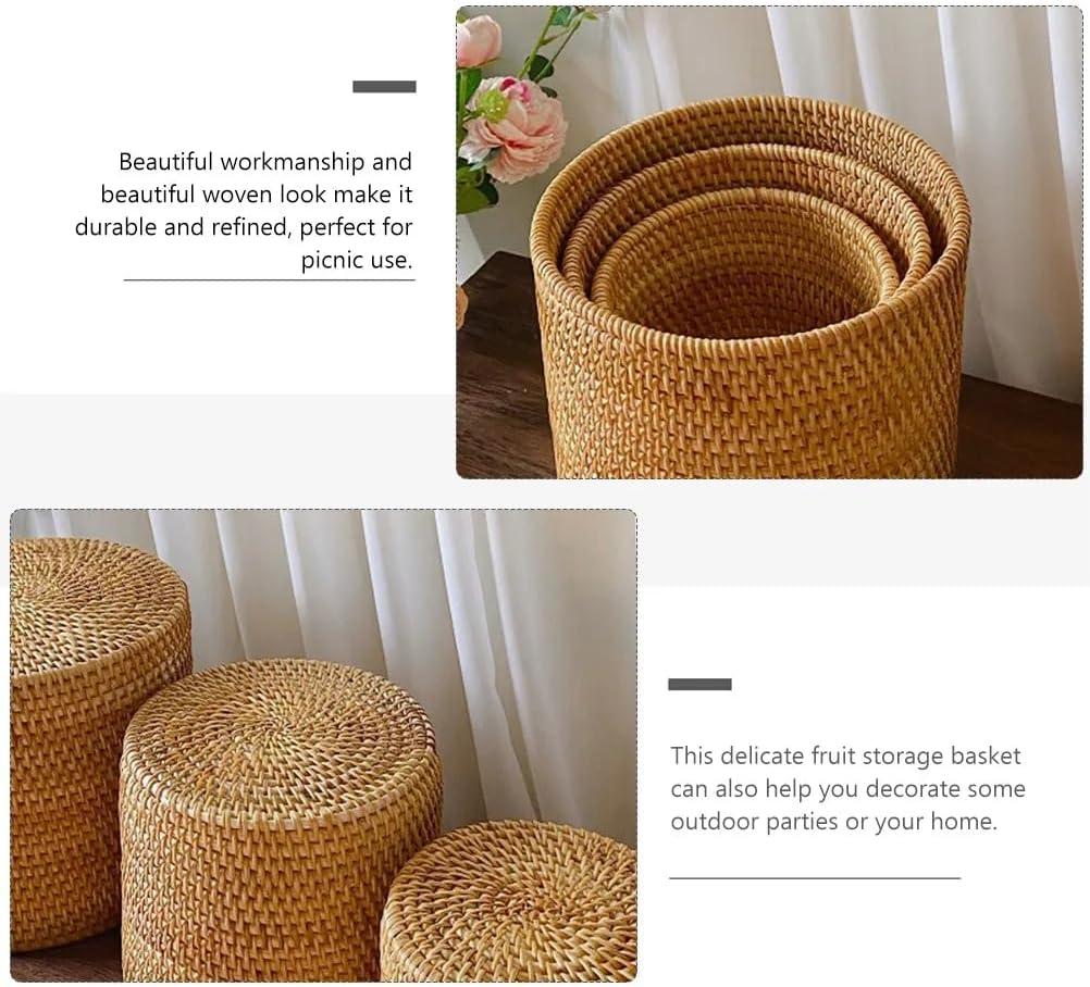 Basket Baskets Wicker Woven Storage Rattan Round Can Trash Fruit Seagrass Empty Bread Large Laundry Planter Blankets