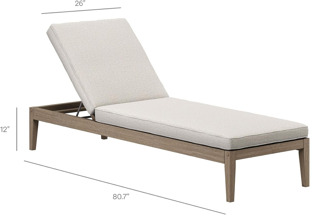 Teak Outdoor Chaise Lounge Chair in Weathered Gray Pebble - Adjustable Wood Poolside Recliner