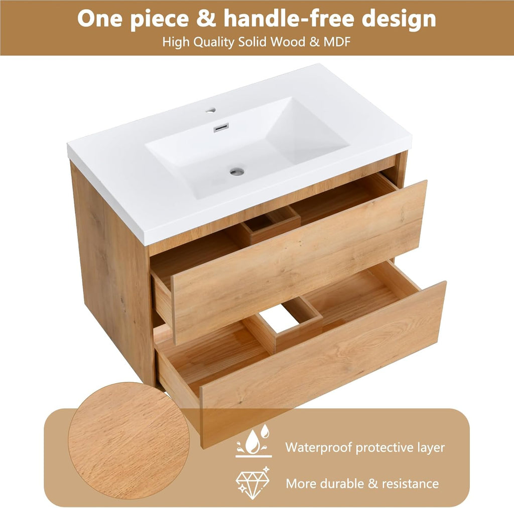 36 in. Floating Bathroom Vanity in Natural Oak