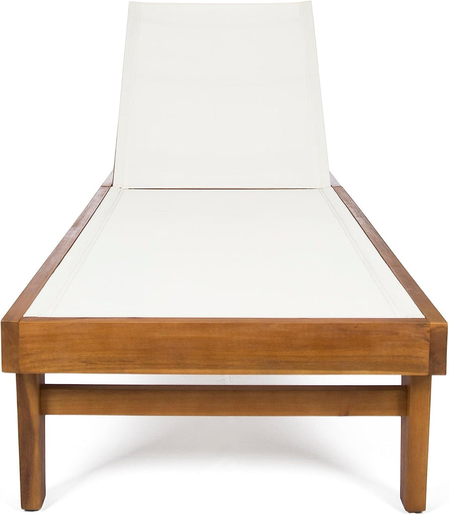 Set of 2 Chaise Lounge Chair Outdoor, Acacia Wood Frame Sunbathing Pool Lounger, Adjustable Backrest Patio