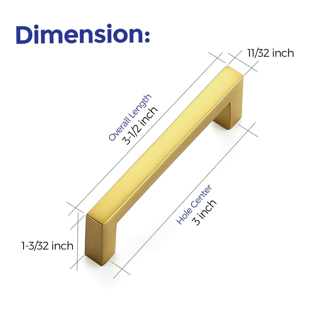 Gold Cabinet Handles Solid Cabinet Pulls, 3 Inch CC, 20 Pack
