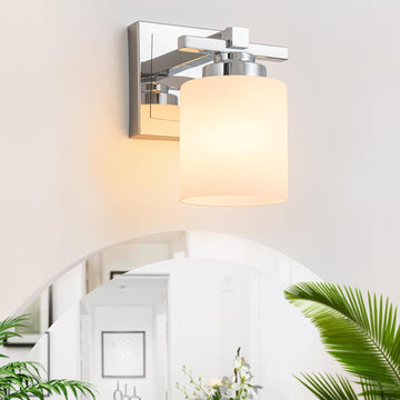 Bathroom Light Fixtures Over Mirror, Vanity Lights Wall Sconces with Milky White Glass Shades, E26 Socket (Bulbs Not