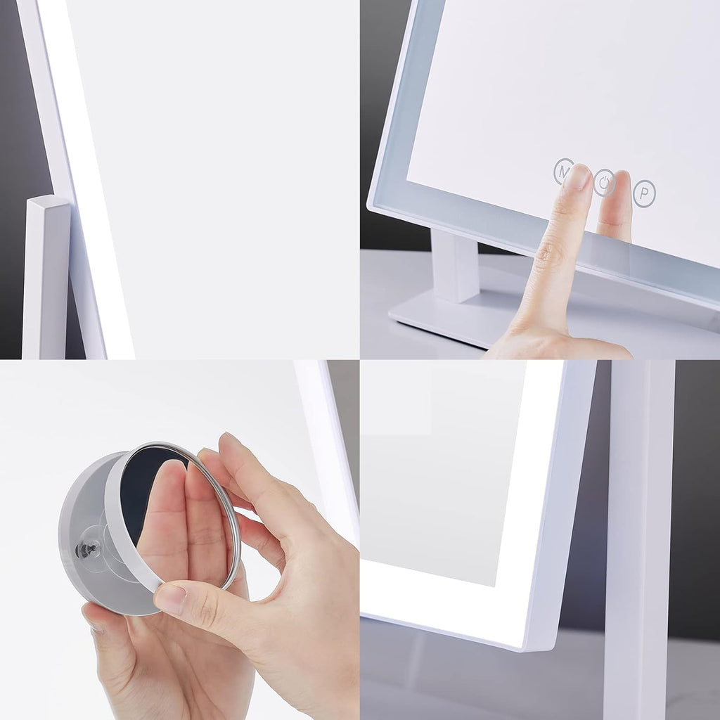 Lighted Makeup Mirror, 17.3" x 13" Hollywood Vanity Mirror with Lights, Three Color Lighting Modes, and 5X