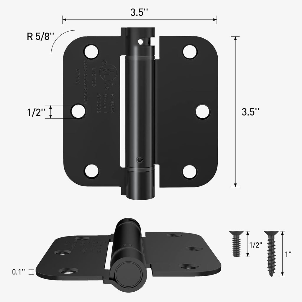 Self Closing Door Hinges 3.5 Inch, Spring Loaded Hinges, Adjustable Tension Door, UL Listed