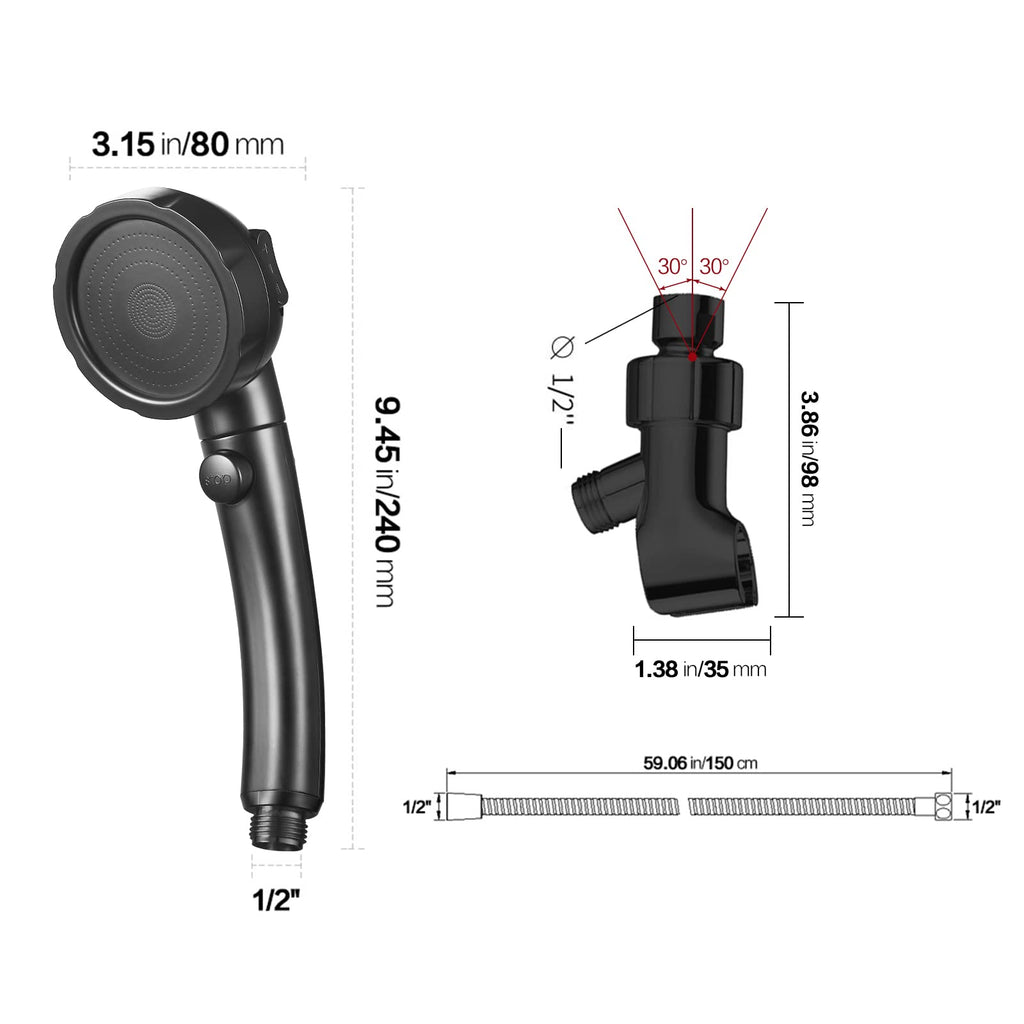 High Pressure Handheld Shower Head with ON/OFF Pause Switch, 3 Spray Modes Shower Wand with Shut Off Button