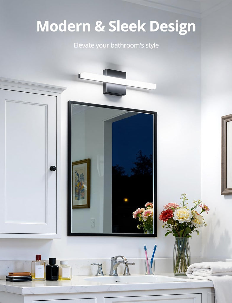Black Bathroom Light Fixtures Over Mirror Lighting Gentle, 9W 16 Inch Modern LED Small Vanity Lamp Bar IP44 Slim