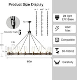 Black Round Chandelier,20-Lights Wagon Wheel Chandelier with Glass Shade, 60 Inch Large Round Industrial High Ceilings Pendant Lighting Fixture for Dining Room, Living Room, Kitchen Island A115-B0CHYDCZ6L