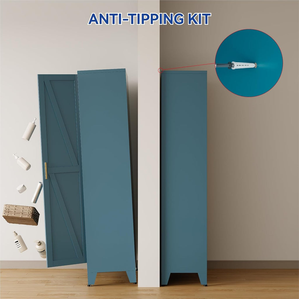 71'' Tall Metal Storage Cabinet, Farmhouse Kitchen Pantry Cabinet with Doors and 4 Adjustable Shelves, Metal Pantry