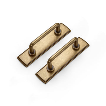 Antique Brass Cabinet Pulls with Escutcheon Backplate, 3 in Hole Center Solid Vintage Kitchen Drawer Handles