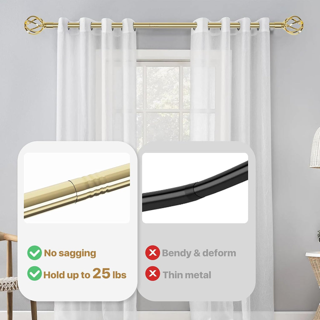 Gold Curtain Rods for Windows 32-50 inch with Twisted Cage Finials, Adjustable Curtain Rod Set with Brackets, Heavy