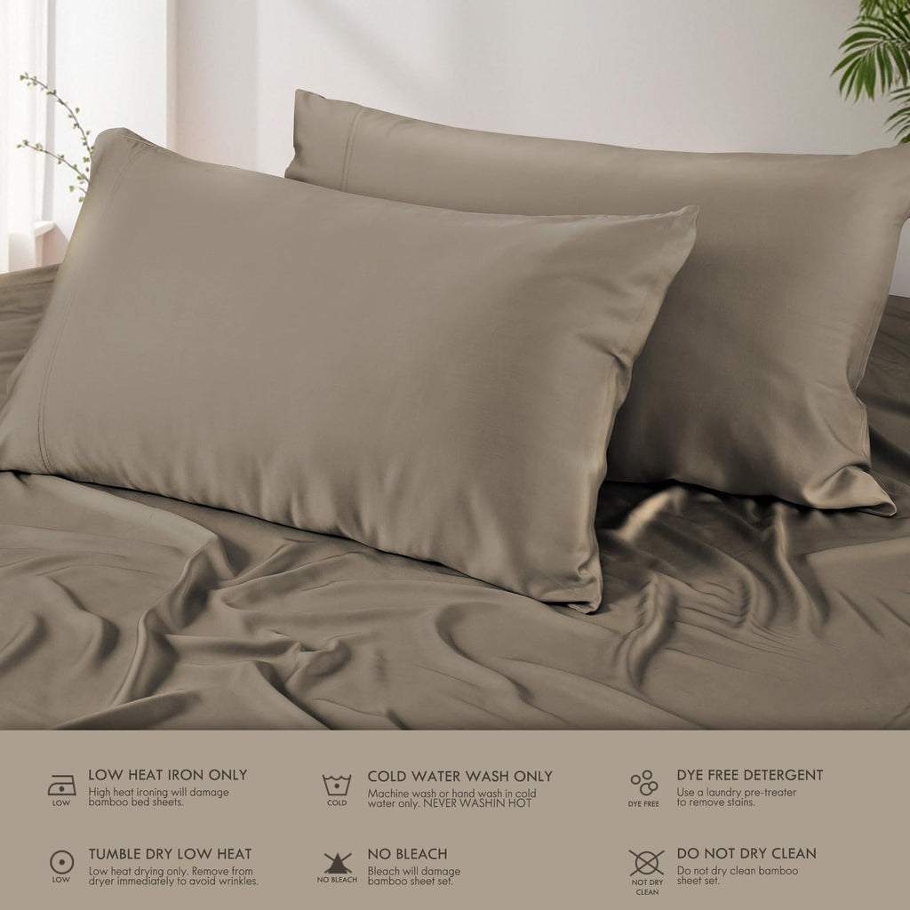 Sheets King Bed Sheet Set, 100% Rayon derived from Bamboo, Luxuriously Soft, Cooling, Double Stitching, 16" Deep