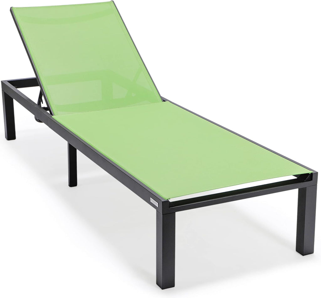 Marlin Aluminum Outdoor Chaise Lounge Chair (Set of 2) - Mesh Sling Fabric Seat Black Aluminum Frame Beach, Pool