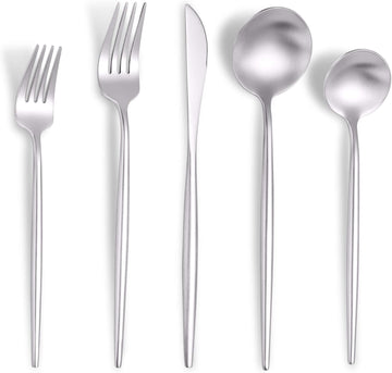 Matte Silverware Set for 6,Modern Stainless Steel Brushed Cutlery Set,30-Pieces Heavy Duty Flatware Set