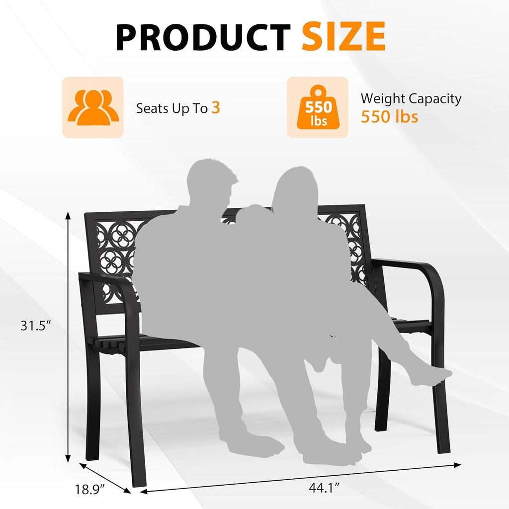Outdoor Bench Garden Bench, 44" Anti-Rust Patio Bench Clearance, Iron Metal Frame Outdoor Benches Weatherproof for