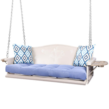 3-Seat Metal Porch Swing 900 LBS Heavy Duty Hanging Bench with Upgraded Tray & Cushions Rust-Resistant Finish Swing