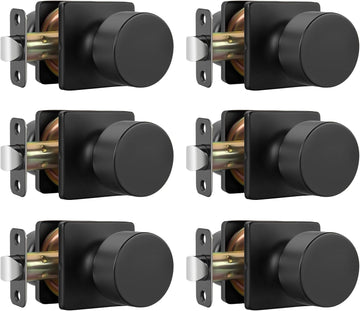 Matte Black Closet Door Knobs, Passage Door Knobs Interior Hallway, Black Closet Door Knob No Lock 6 Pack