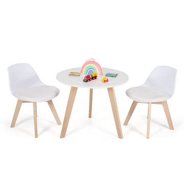 Kids Table and Chair Set, 3 PCS Wood Activity Play Table w/Padded Seat & Wood Legs for Arts, Crafts, Reading