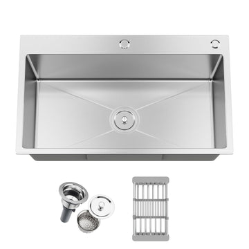 30-inch Single Bowl Workstation, Drop-in/Top-Mount Stainless Steel with Nano Coating & Basket Strainer, 30"x18"x9"