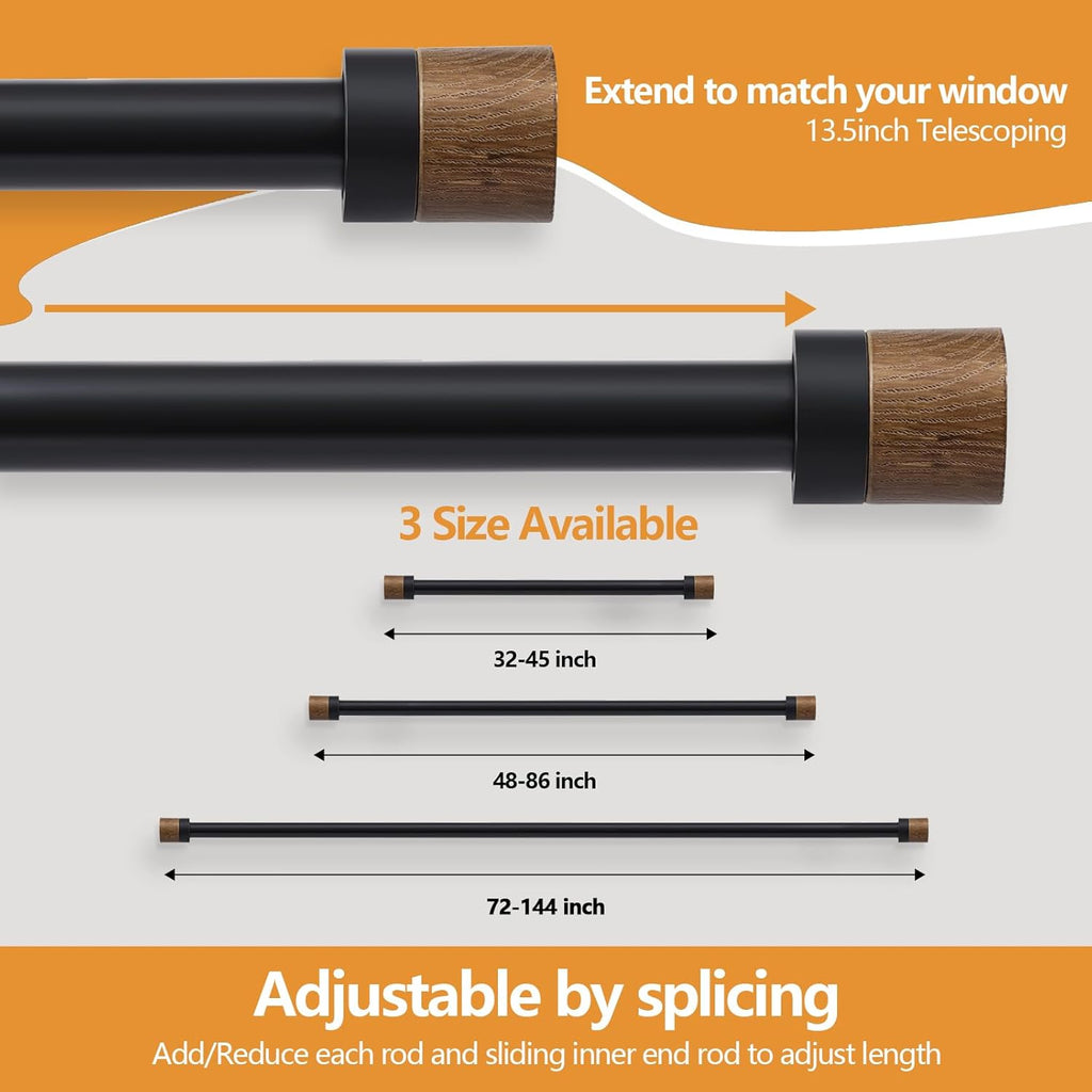 Wood Curtain Rods for Windows,1 inch Adjustable Window Curtain Rods with Imitation Wood Grain