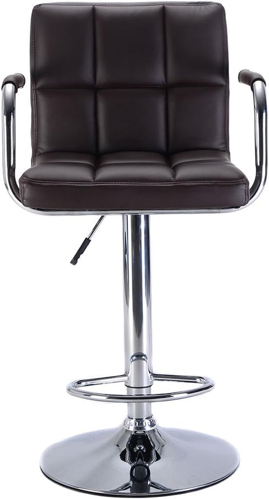 Set of 2 Bar Stool PU Leather Barstools Chair Adjustable Counter Swivel w/ Arm (Brown)