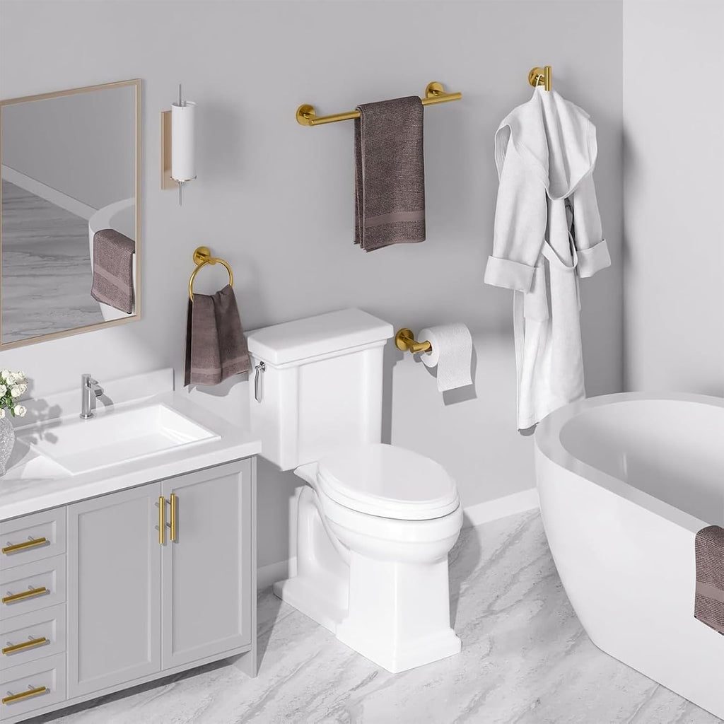 4PCS Brass Gold Bathroom Accessories Set, 18-Inch Towel Bar Set | Durable SUS304 Stainless Steel Bathroom Hardware