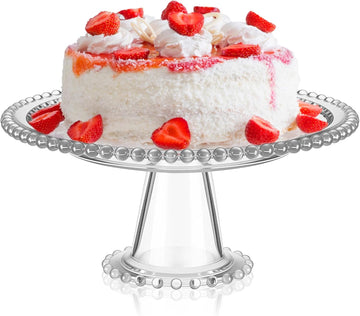 10 Inch Beaded Glass Cake Stand Vintage Clear Cake Stand Cakes Serving Platters Footed Dessert Plate Display Desserts