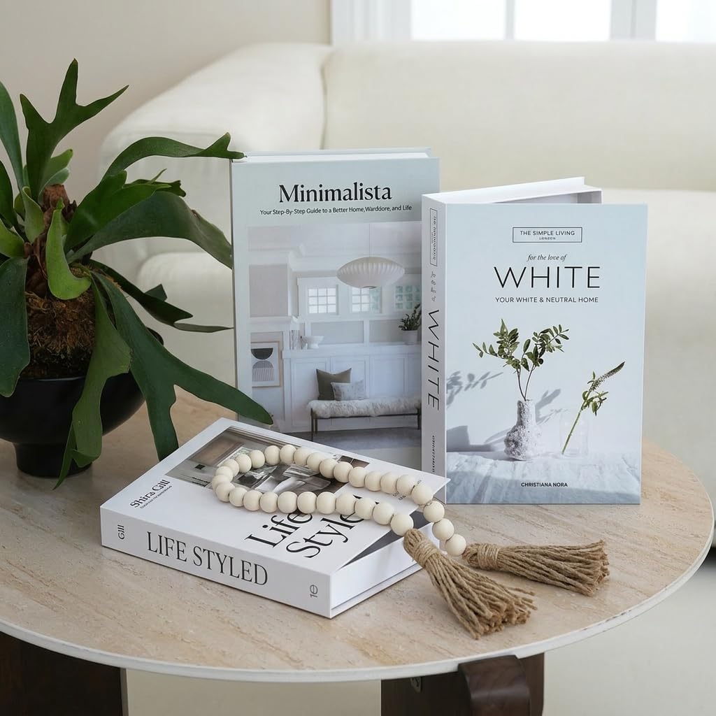 Aesthetic Decorative Books Set of 4 - Faux Decorative Book Boxes for Storage & Display, Fake Books Decor for Coffee