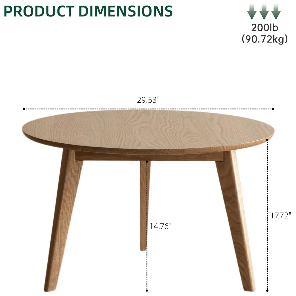 100% Solid Oak Wood Mini Coffee Table, Round Side Table w/Solid Wood Legs, Minimalist Coffee Table w/Sturdy Frame