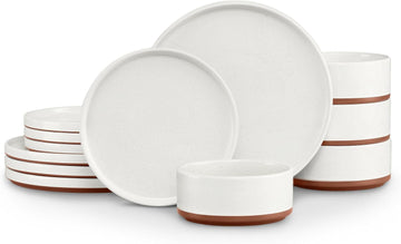 Plates and Bowls Sets, 12 Pieces Stoneware Dinnerware Set for 4, Modern Kitchen Dinner Set Ceramic Dishware Dishes Set
