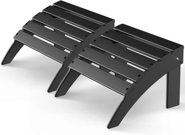 Adirondack Ottoman Set of 2, HDPE Plastic, Black | 19.7'' W x 13''H x 18.5'' D | All Weather Footrest | for Outdoor