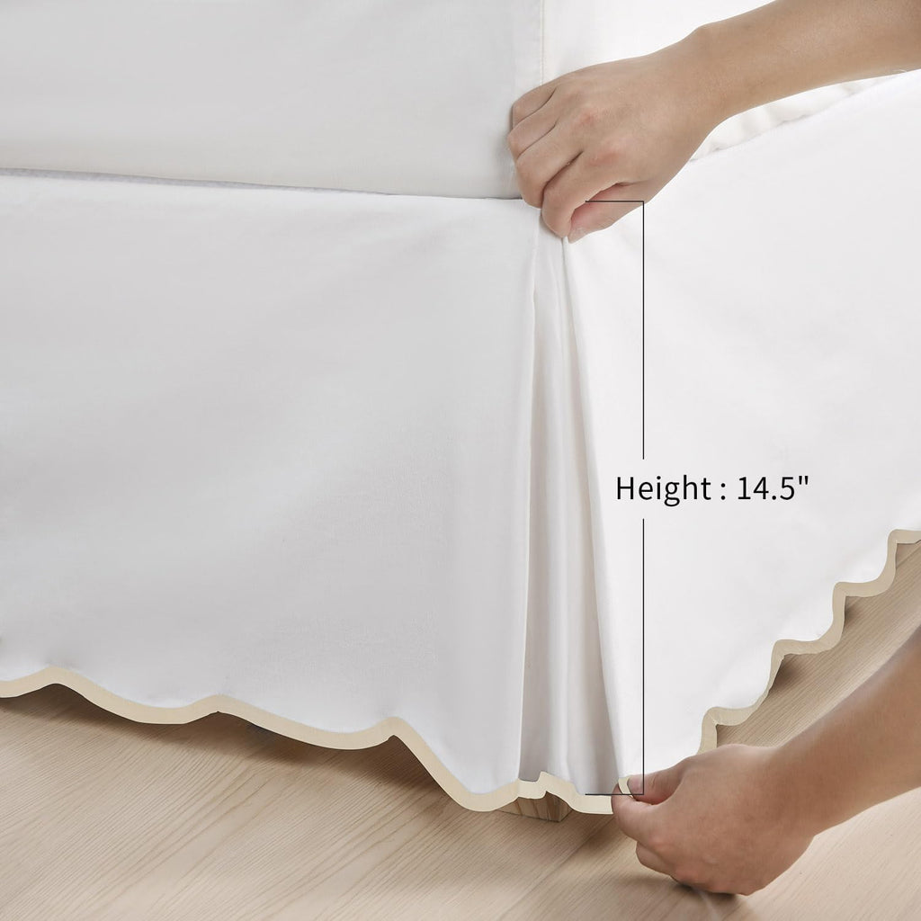 Chic 14'' King BedSkirts Scallop Edge Pleated Dust Ruffle | Easy Fit, Anti-Slip, Thick Fabric for Enhanced Privacy