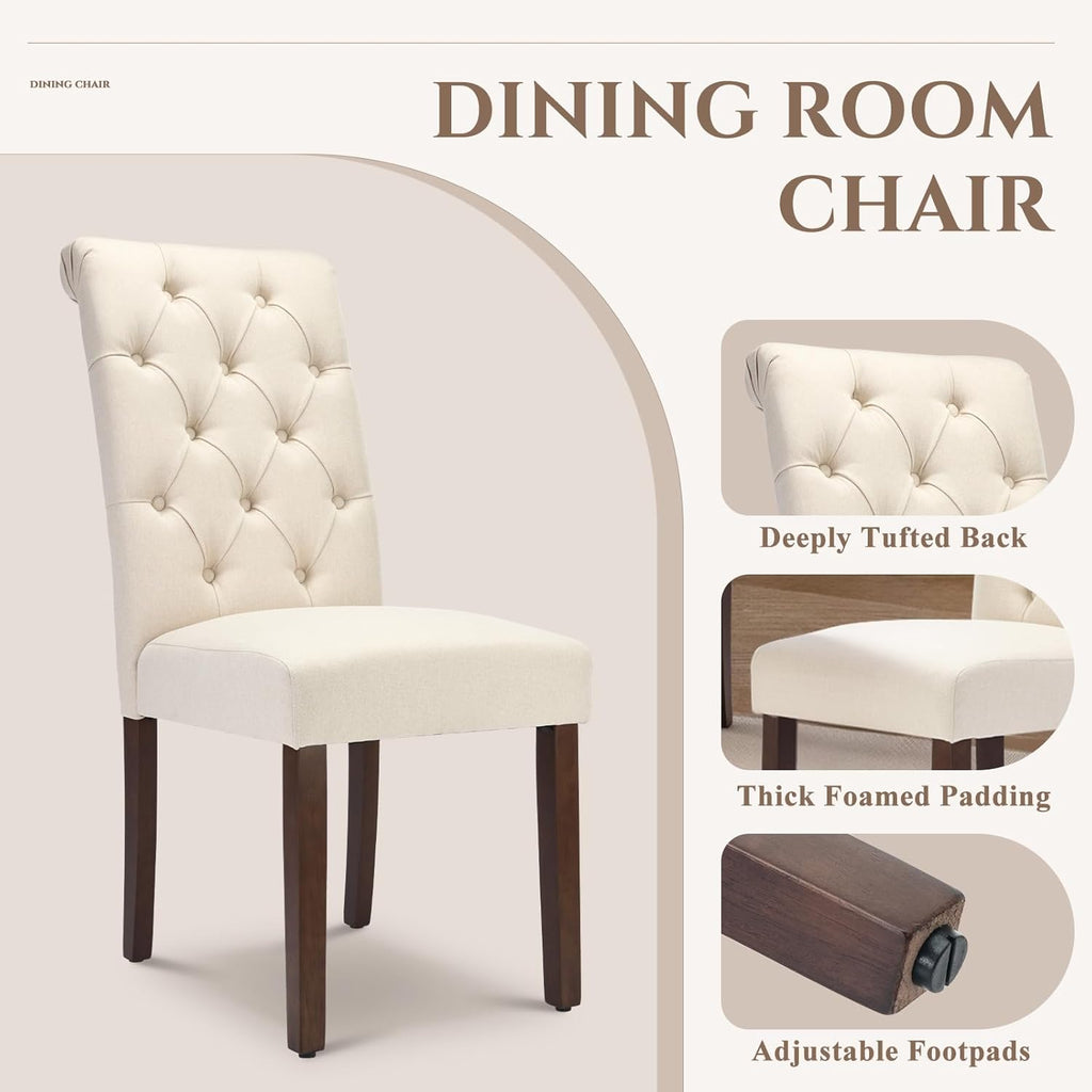 Tufted Dining Chairs Set of 2, Accent Parsons Diner Chair Upholstered Fabric Stylish Kitchen Chairs with Solid