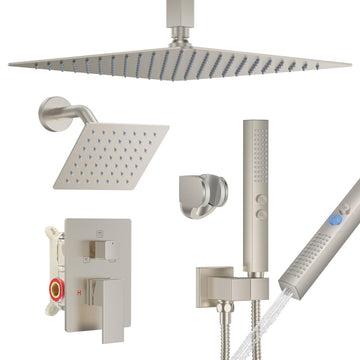 Rain Shower System Brushed Nickel Shower Faucet Set Ceiling Mount