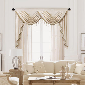 Luxury Cream Velvet Curtain Valances for Living Room with Beads (1 Panel)