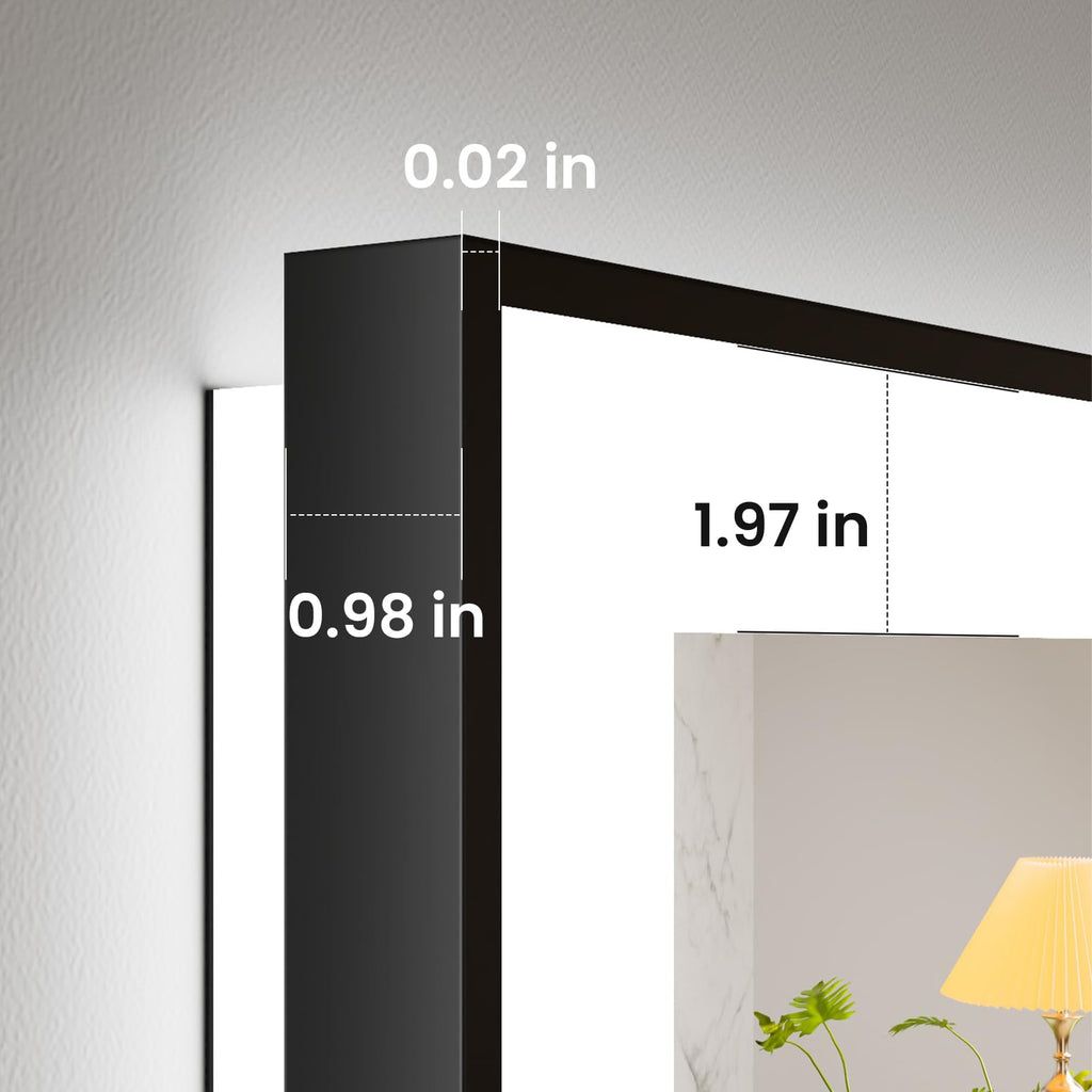 LED Bathroom Mirror with Black Frame, 48" X30"