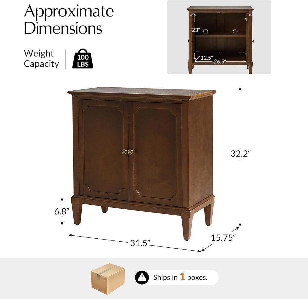 Accent Storage Cabinet with Adjustable Shelf, 2-Doors Transitional Sideboard Buffet with Solid Wood Legs & Vintage