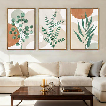 Framed Boho Botanical Wall Art Large 16x24 Inch Abstract Green Plant Canvas Wall Decor Bohemian Modern pictures