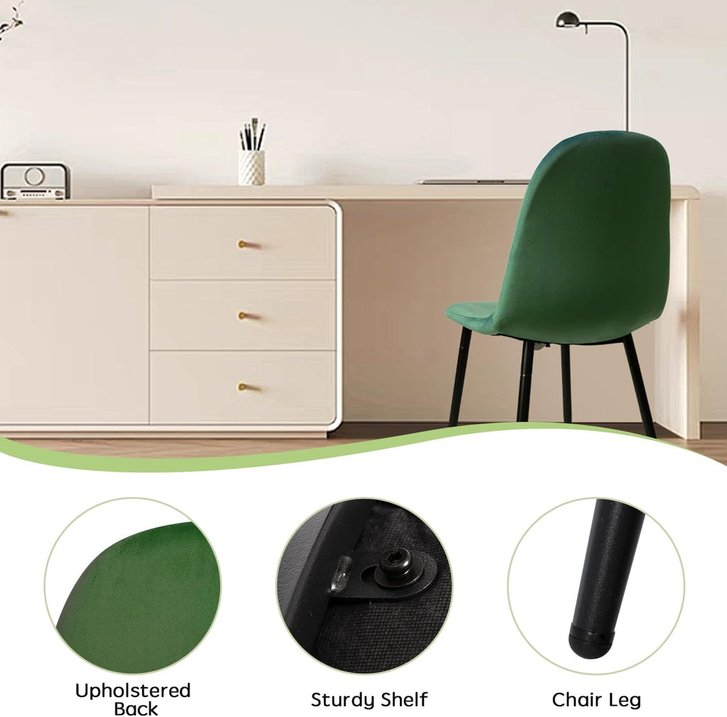 Modern Velvet Chairs with Metal Legs for Living, Bedroom, Restaurant, Dining Room, Set of 2, Dark Green