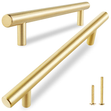 Solid Brass Cabinet Pulls, Brushed Gold Drawer Handles 5