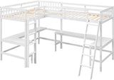 Corner Double Loft Bed with L-Shaped Desks, Twin Loft Bed with Desks & Slant Ladder for Kids Teens Adults