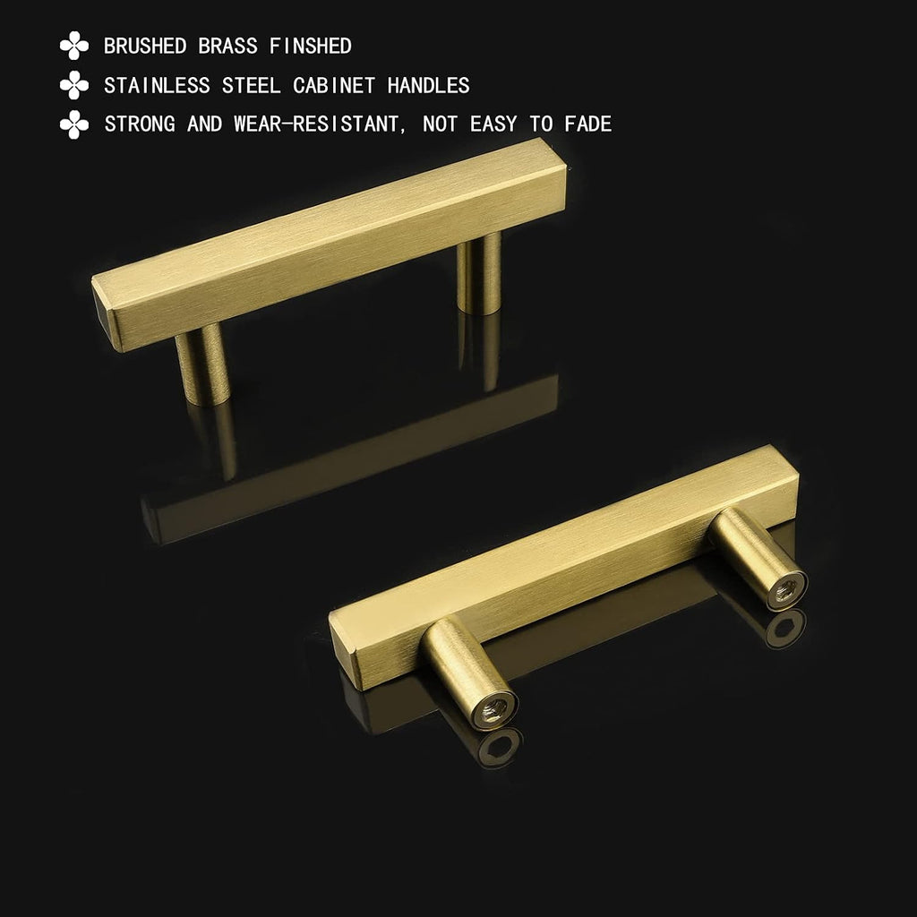 20 Pack Gold Cabinet Handles 3"(76mm) Brushed Brass Cabinet Pulls T Bar Drawer Pulls & Drawer Hardware